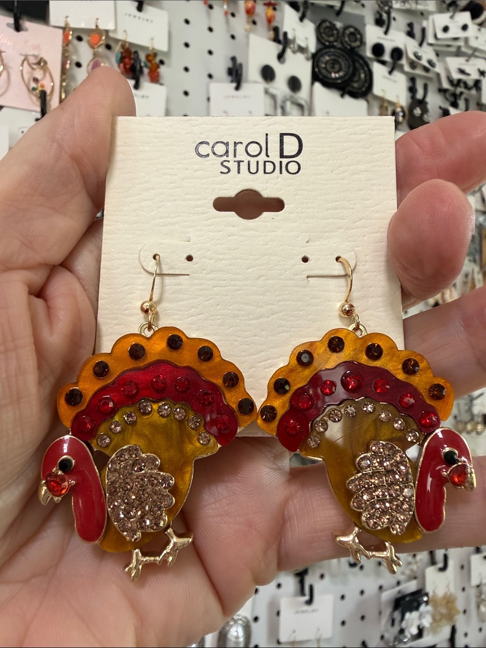 Carol D Studio Red & Gold Turkey Drop Earrings